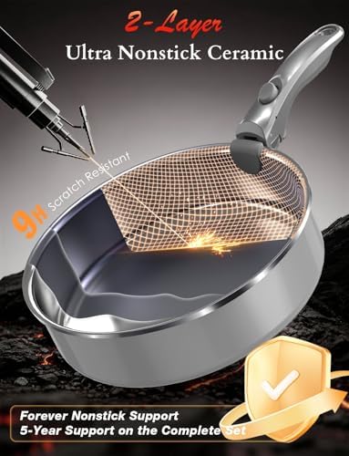 DUXANO Ceramic Pots and Pans Set Non Stick, 2026 Upgraded Hybrid Frypan, 1.5&2 QT Saucepans with Lid, Oil-less Cooking, PFAS Free Non Toxic, Induction Ready,Oven&Dishwasher Safe,Removable Handle,12PC