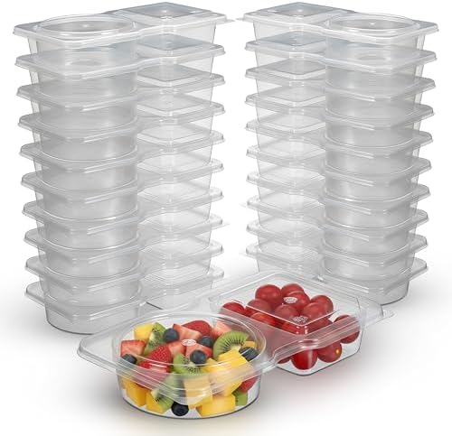Reusable Snack Containers with Lids 30 Pack – 2 Compartment Portion