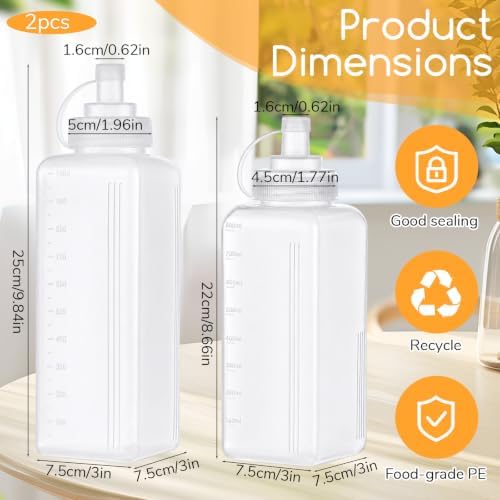 2Pcs Large Squeeze Bottle 27 Oz & 34 Oz Salad Dressing Container Wide