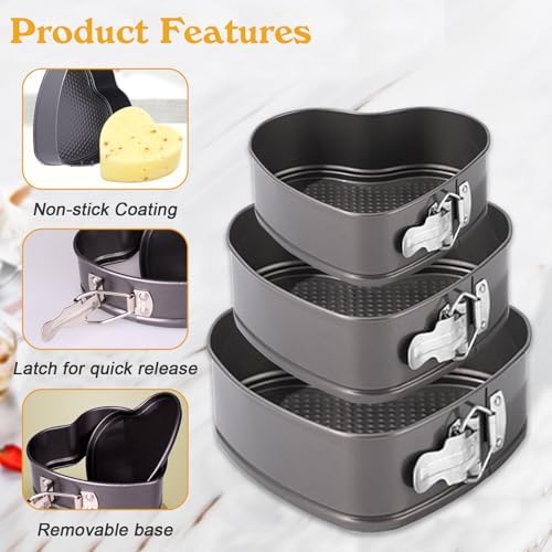 Heart Springform Pan Set, Not-Stick Cheesecake Pans with Removable