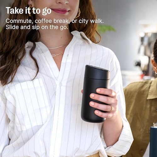 Fellow Carter Slide 16 oz Ceramic Lined Travel Coffee Mug, Stone Blue