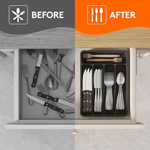 Lifewit Silverware Drawer Organizer Tray, Cutlery Storage for Kitchen
