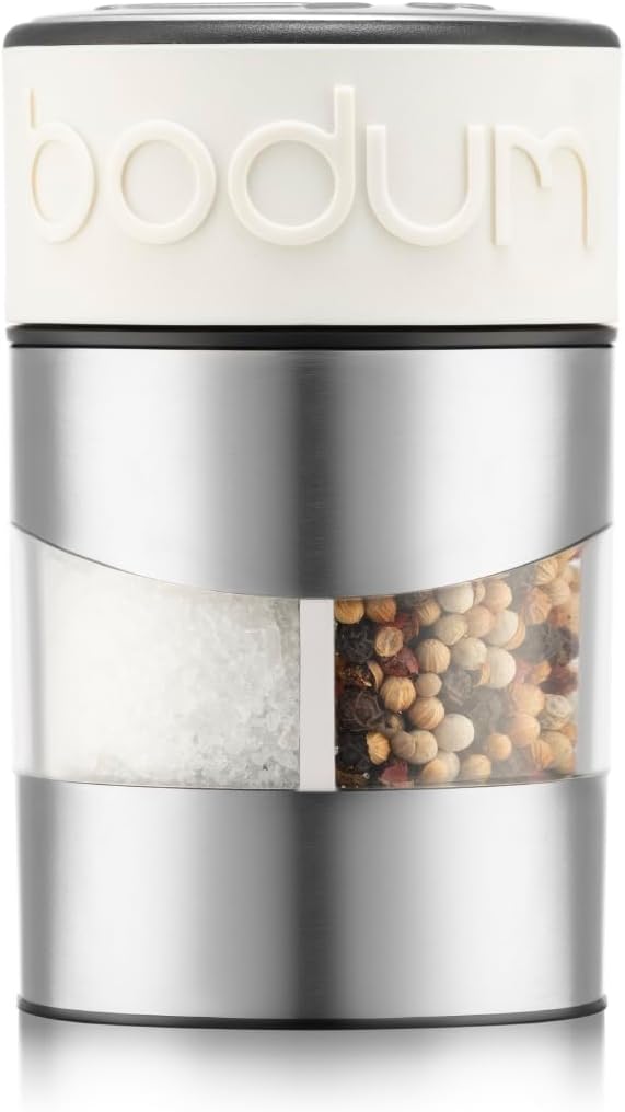 Bodum Twin Dual Salt and Pepper Grinder, Stainless Steel w/Silicone Sleeve by Bodum