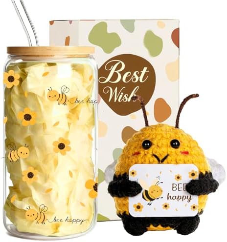 MUJUZE Bee Gifts for Women, 16 oz Tumbler & Crochet Bee Gift Set
