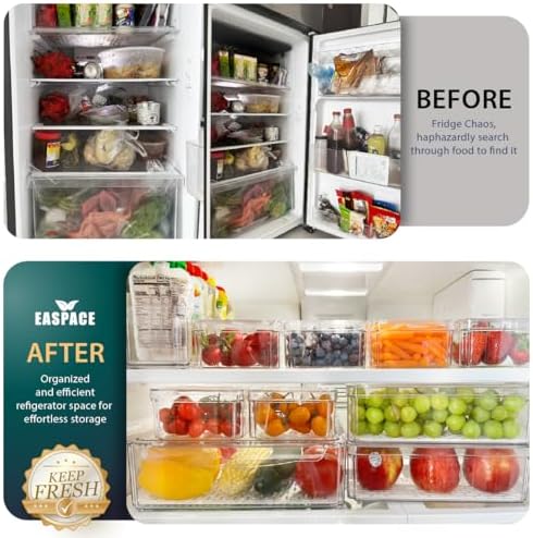 10-Pack Fridge Organizer Bins with Drawer