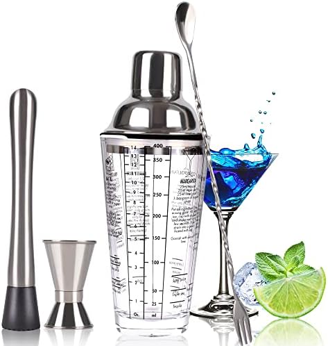 Cocktail Shaker Set,14 oz Glass Mixing Cup with Measurements