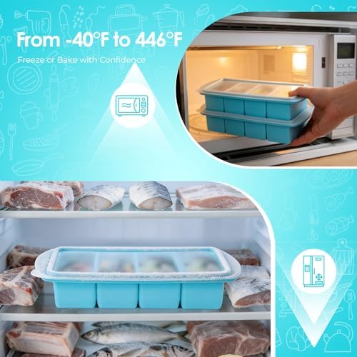 Silicone Freezer Tray with Lid, 4 Compartment Food Storage Container