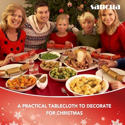 sancua Round Tablecloth 48 Inch Fits 20-36 Inch Tables, Christmas Red