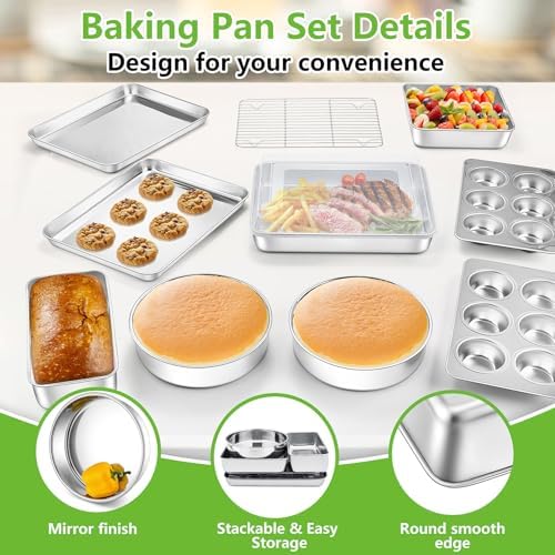 P&P CHEF Stainless Steel Baking Sheet Pan Set of 11, Bakeware Set for
