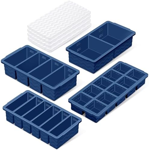 Silicone Freezer Trays with Lid (4-Pack), 1-Cup, 2-Cup, 1/2-Cup &