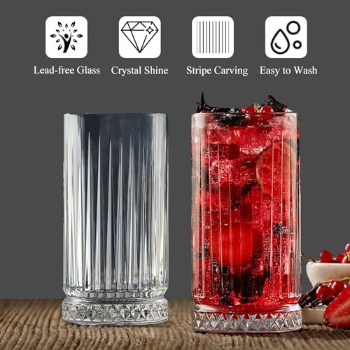 16oz Glass Cups for Kitchen Tall Drinking Glasses Set of 4