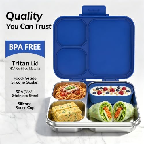 HOMEKOL Stainless Steel Lunch Box for Kids, 3-Compartment