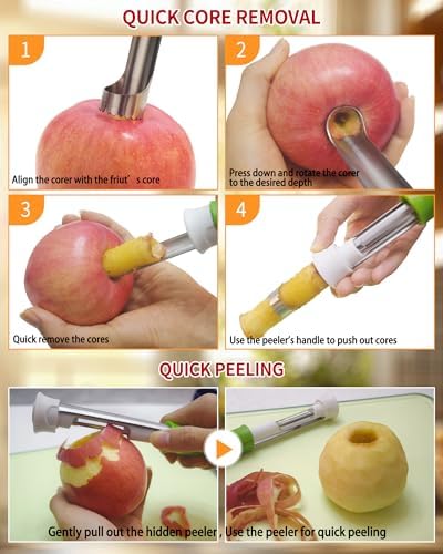 2 in 1 Apple Corer and Peeler Tool, Fruit Vegetable Corer and Peeler