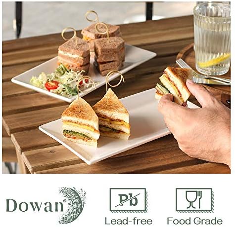 DOWAN 12" Rectangle Plates Set of 4 - White Serving Platters for