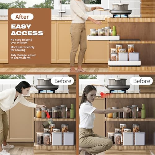 1 Pack Pull Out Cabinet Organizer Expandable,16.53" Deep | Pull Out Drawers for Cabinets with Adjustable width from 12.6" to 21" Sliding Drawers for Cabinets with Heightening Pad No Drill for Kitchen