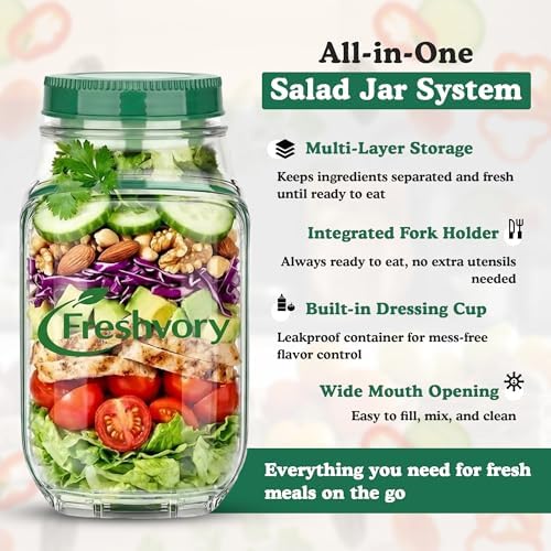 Salad Pod Mason Jar Side Open, Leakproof Salad Container, BPA-Free