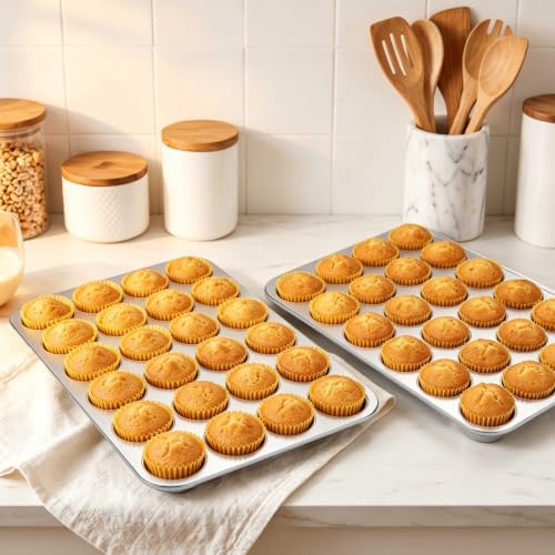 Leonyo 24 Cups Muffin Pan, Stainless Steel Mini Cupcake Pan Tin for