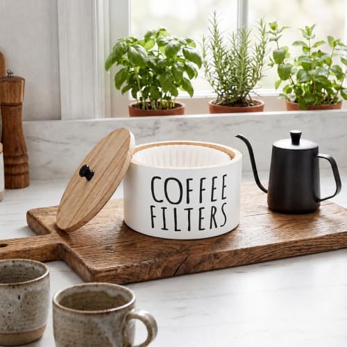 Uenhoy Solid Wood Coffee Filter Holder With Lid, Filter Storage