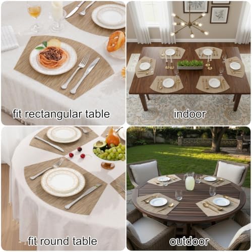 SHACOS Wedge Shape Placemats Set of 4 Woven Vinyl Placemat for Round