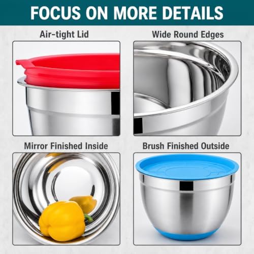 Stainless Steel Mixing Bowl Set Of 6 Multicolor, 0.7/1/1.5/2.5/3/4.6