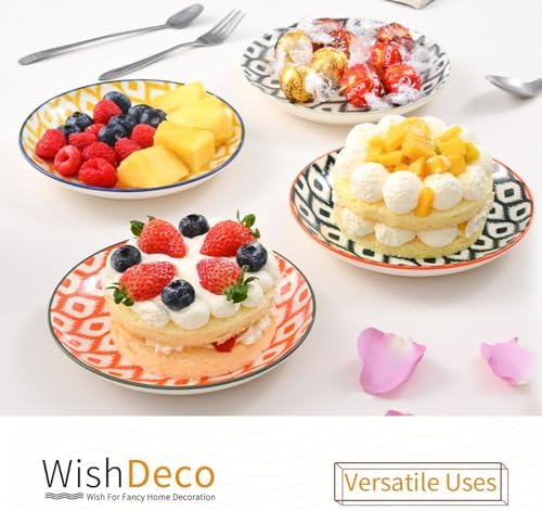 WishDeco Small Dessert Plates Set of 6, Ceramic Appetizer Plates