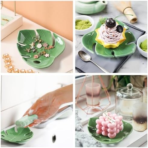 Honeydak Ceramic Spoon Rest Monstera Leaf Kitchen Holder, Xmas