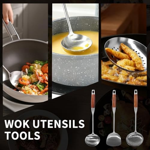 304 Stainless Steel 3-Piece Wok Utensil Set, 15-Inch