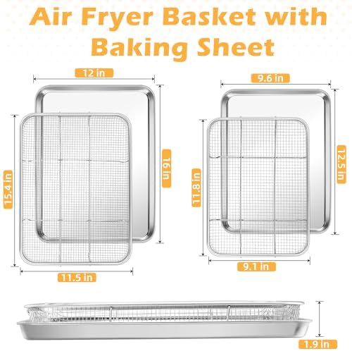 TeamFar Air Fryer Basket for Oven, 16"x12" & 12.5"x9.6" Air Fryer