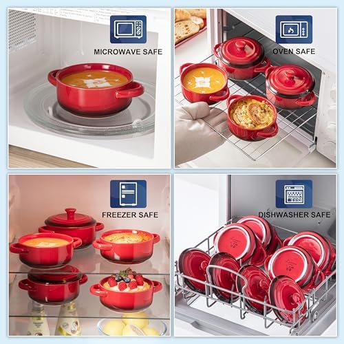 LOVECASA Mini Cocotte Set,12 OZ Small Casserole Dishes with Lids, Soup