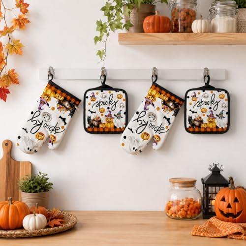 Halloween Spooky Ghost Oven Mitt and Pot Holder Set, 4PC