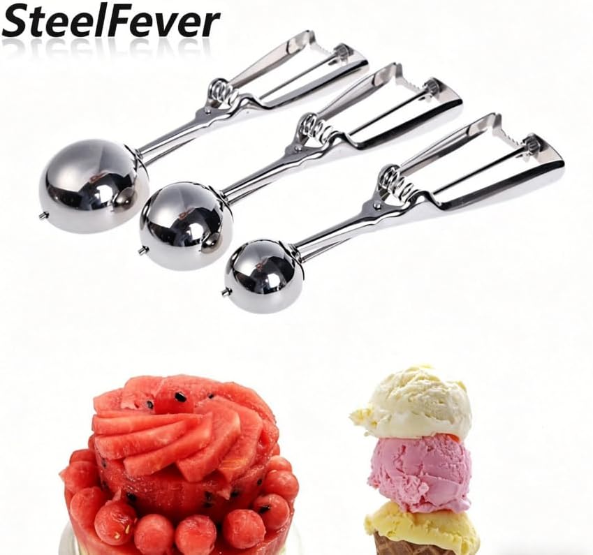 3 Pcs 3 Size Cookie Scoop Set Stainless Steel Ice Cream Scoop