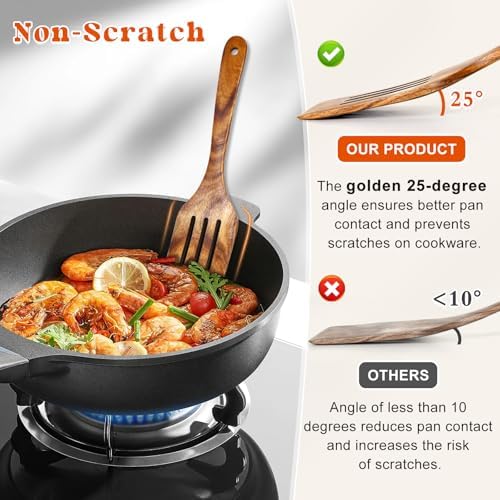 2Pcs Wooden Spatula, Acacia Solid & Slotted Turner Spatula Set, Long