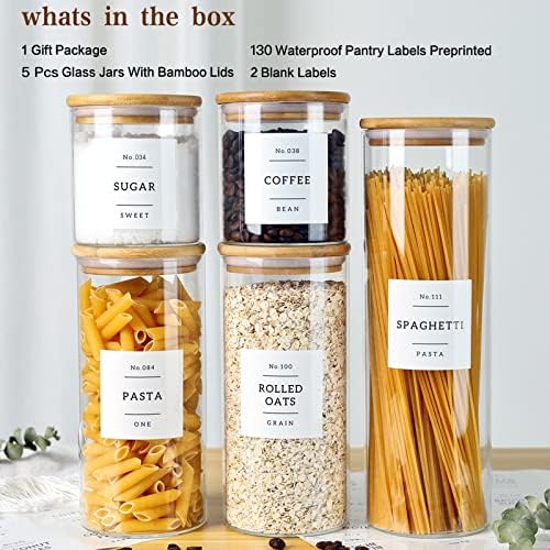 CZSZYGHBAO 5 Pack Glass Jars with Bamboo Airtight Lids - Stackable