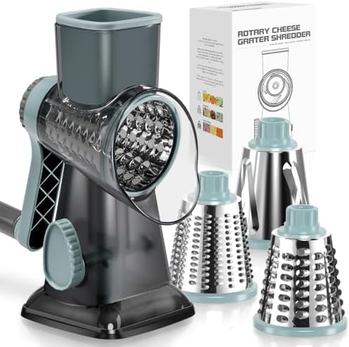 Badelite Cheese Grater, 3 Changeable Blades, Grey Blue