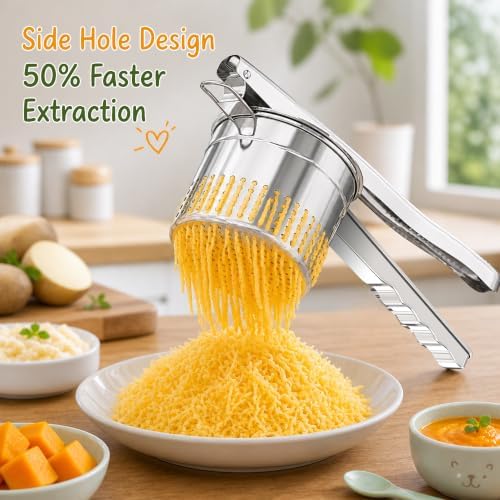 GloTika Heavy Duty Stainless Steel Potato Ricer, Ergonomic 15oz Masher