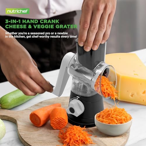 Nutrichef 3 in 1 Cheese Grater & Shredder | Strong Suction Base