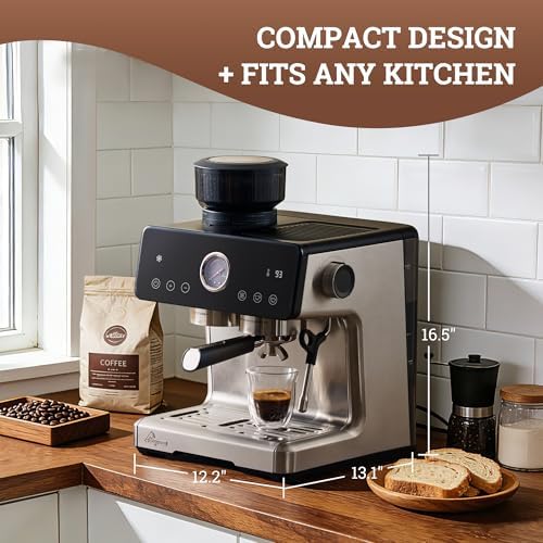 15 Bar Espresso Machine with Grinder, Stainless Steel