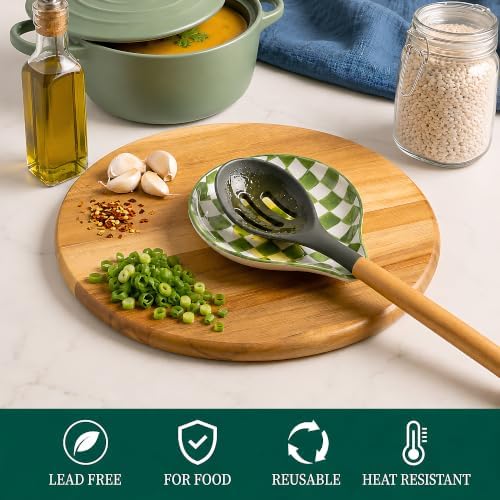 Ceramic Spoon Rest for Stove Top, Spoon Holder for Counter, Green
