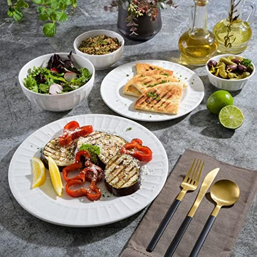 Gibson Home Zen Buffet Porcelain Ceramic Dinnerware Sets for 8, Plates and Bowls Set (40pcs), White Embossed Dishes