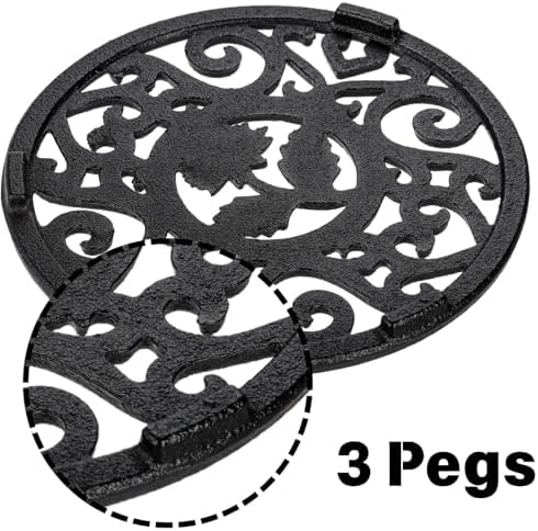 Coloch 2 Pack Cast Iron Trivet with Pegs, 4.6 Inch Round Metal Trivet