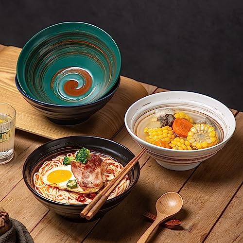 YUN TAO Ramen Bowl Set, 35 Oz Large Multicolor Ceramic Ramen Bowls Set