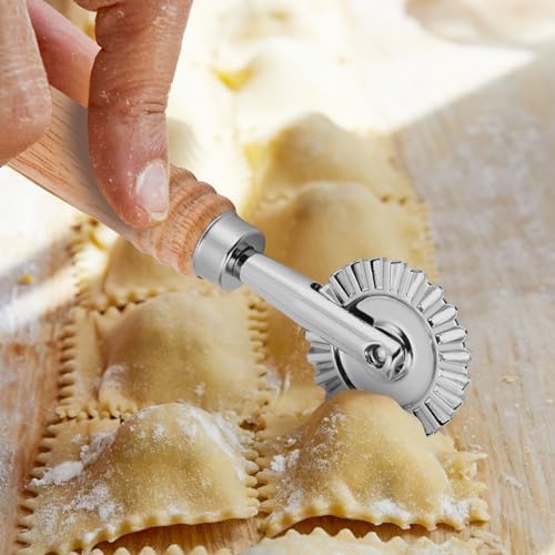 SHANGSKY Pastry Cutter Wheel, Ravioli Cutter Wheel with Long Wooden