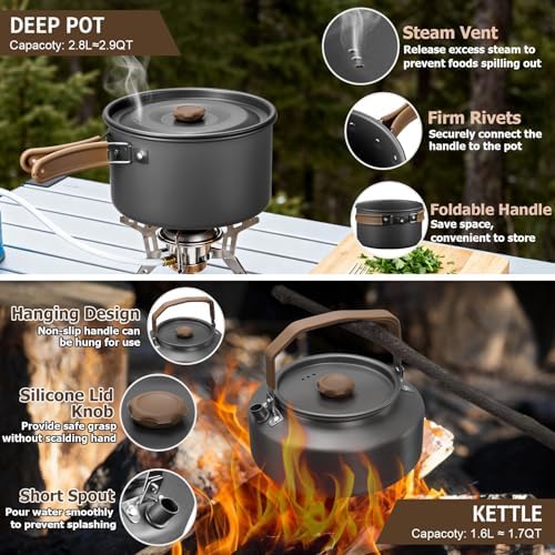 18Pcs Camping Cookware Cooking Set, Joyfair Camp Mess Kit with