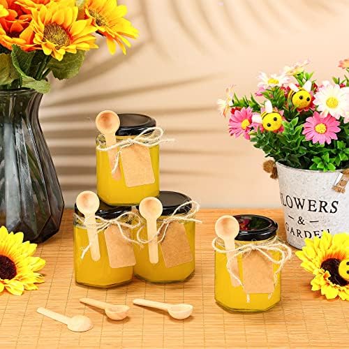 Baderke 50 Sets 3 Inch Small Wooden Spoons with Tags Twine for Honey
