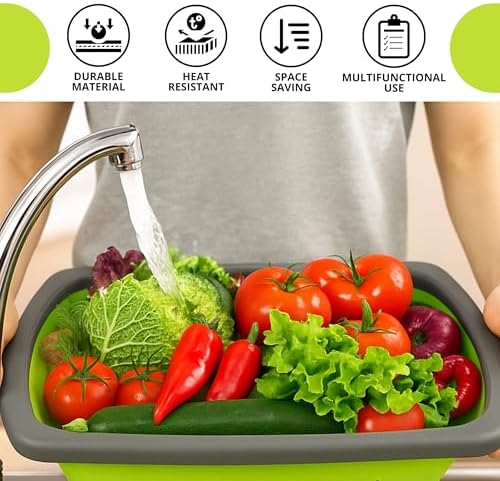 3PCS Green Foldable Kitchen Strainer Set – Silicone Colander