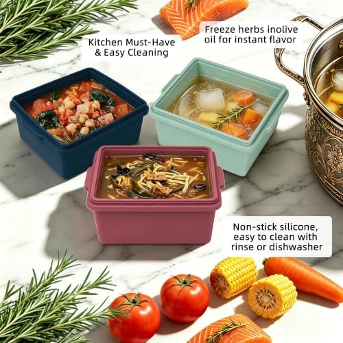 Silicone Soup Freezer Molds with Lids, 2-Cup for Meal Prep, 3-Pack