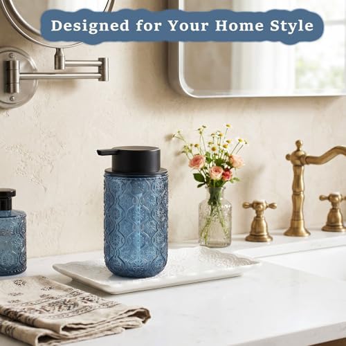 14 OZ Blue Glass Foam Soap Dispenser, 2-Pack Vintage Foaming Soap