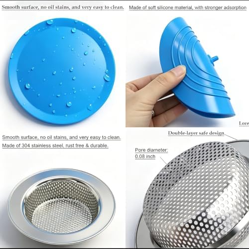 Seatery 4PCS Kitchen Sink Strainer Stopper Kit, Silicone, 4.5 Inch