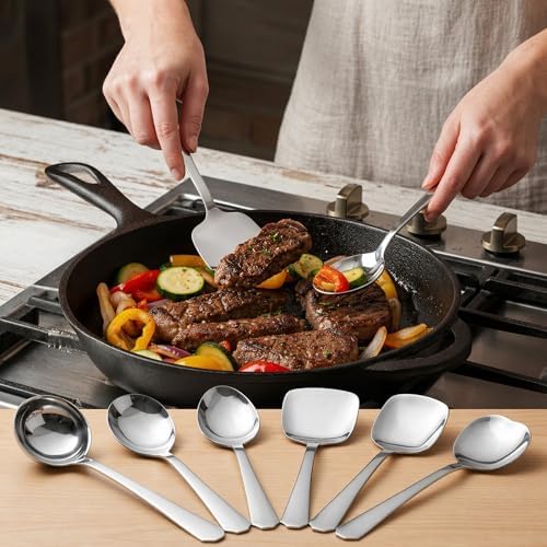 304 Stainless Steel Serving Spoon Set (6-Piece) – Soup Ladle, Rice