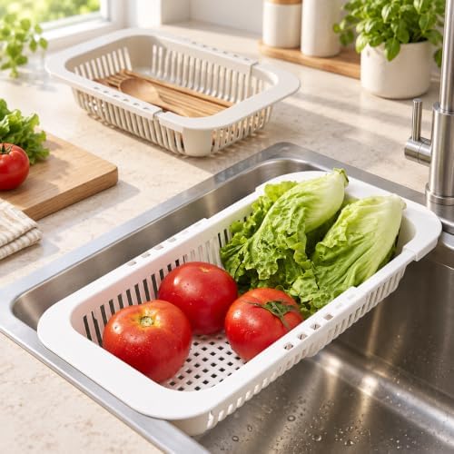 Expandable Sink Colander Basket, Retractable Over-the-Sink Strainer